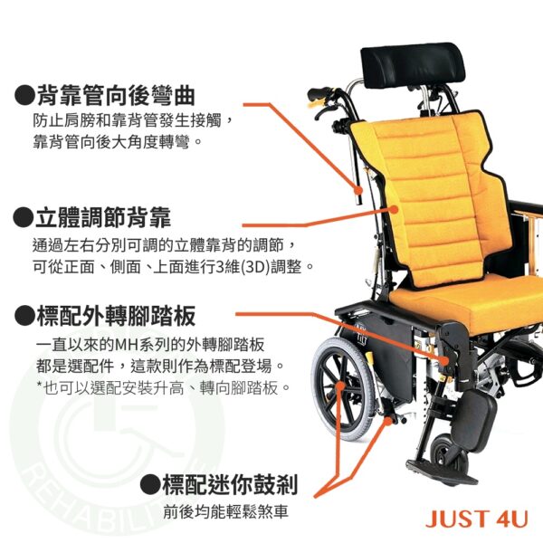 強生 8D多功能特製輪椅 脊椎側彎 圓背 機械式輪椅 輪椅 MH-CR3D-400-F-1 JUST 4U 符合輔助項目