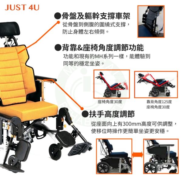 強生 8D多功能特製輪椅 脊椎側彎 圓背 機械式輪椅 輪椅 MH-CR3D-400-F-1 JUST 4U 符合輔助項目