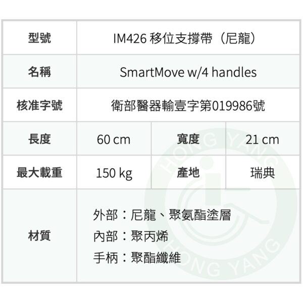 弘采 移位支撐帶 (尼龍) IM426 簡易移位支撐帶 移位帶 病患移位 弘采介護 Immedia 移位輔具