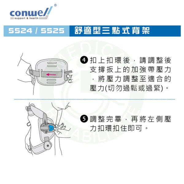 康威利 5525 舒適型三點式背架 (標準背架) (S~XL) 下胸椎 腰椎 壓縮性骨折 支撐護具 護具 Conwell