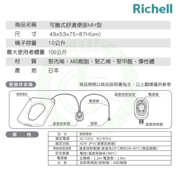 Richell 可攜式舒適便座MH型 暖座 馬桶椅 便器椅 REC45621象牙白 45623 深咖啡 塑膠款式 利其爾